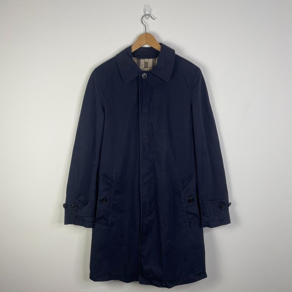 Burberry Brit Trench Coat Womens S Blue Button Front Collared Jacket